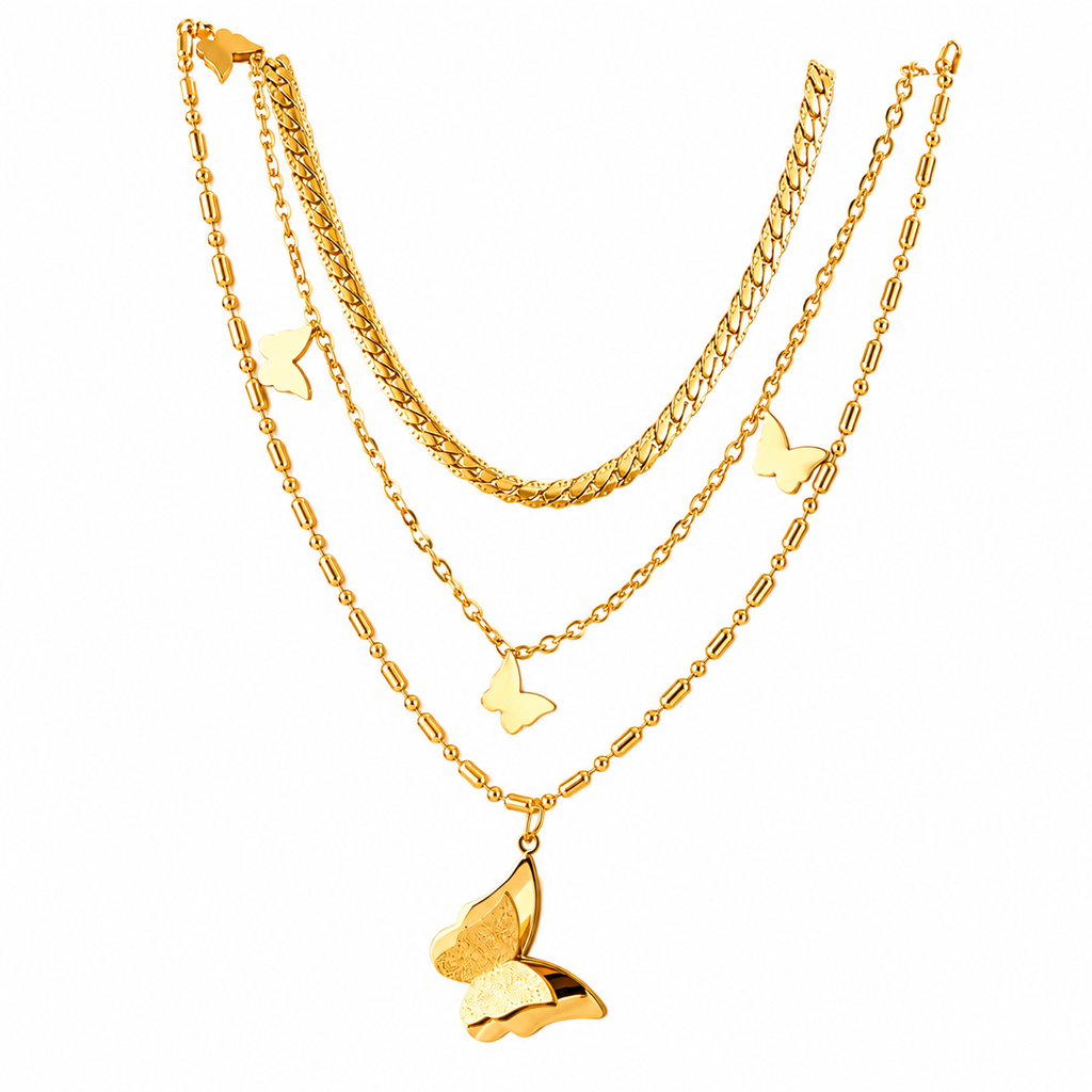Butterfly layered 18k gold plated necklace
