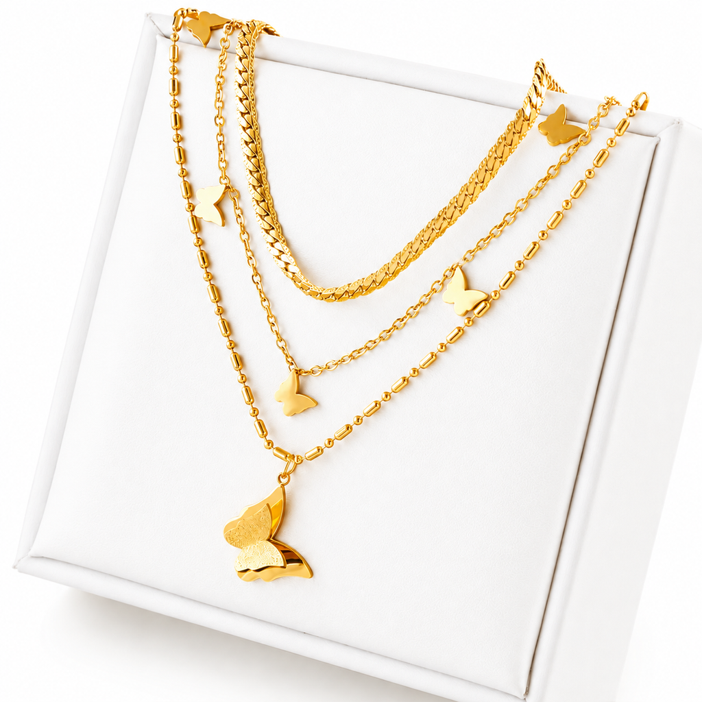 Butterfly layered 18k gold plated necklace