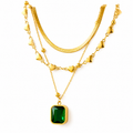 Emerald Heart Layered Necklace (18k gold plated)