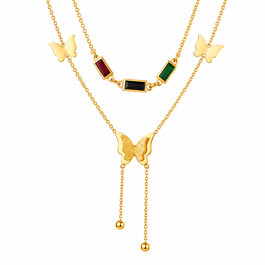 Butterfly & Gemstone Layered Necklace