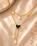 Black Heart Layered Necklace  (18k gold plated)