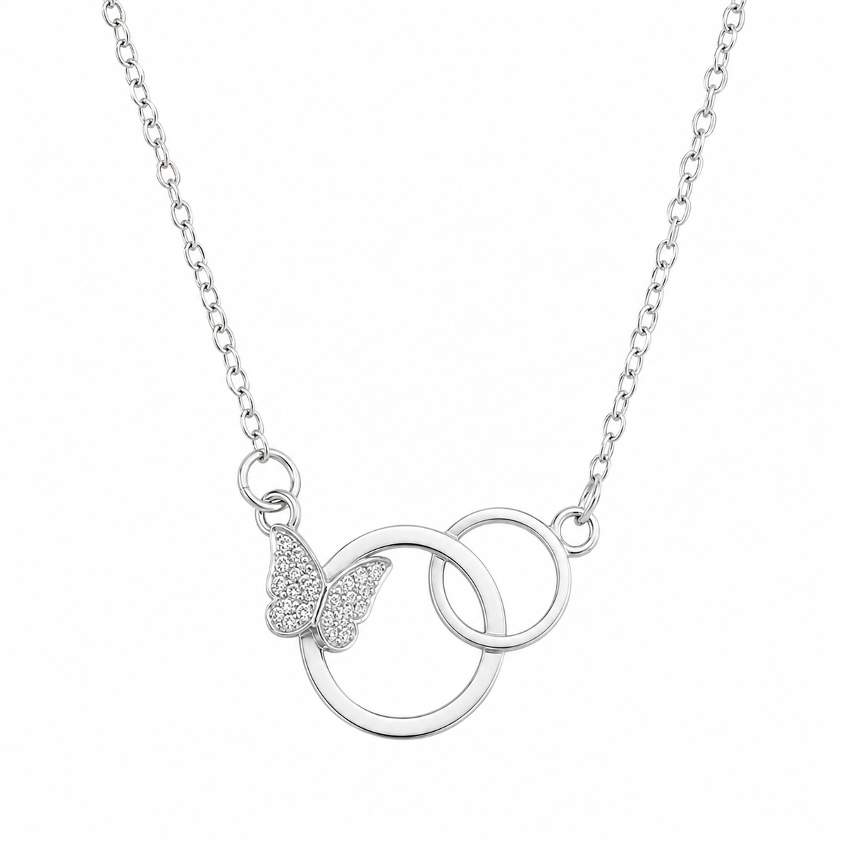 Butterfly &amp; Interlocking Rings Necklace