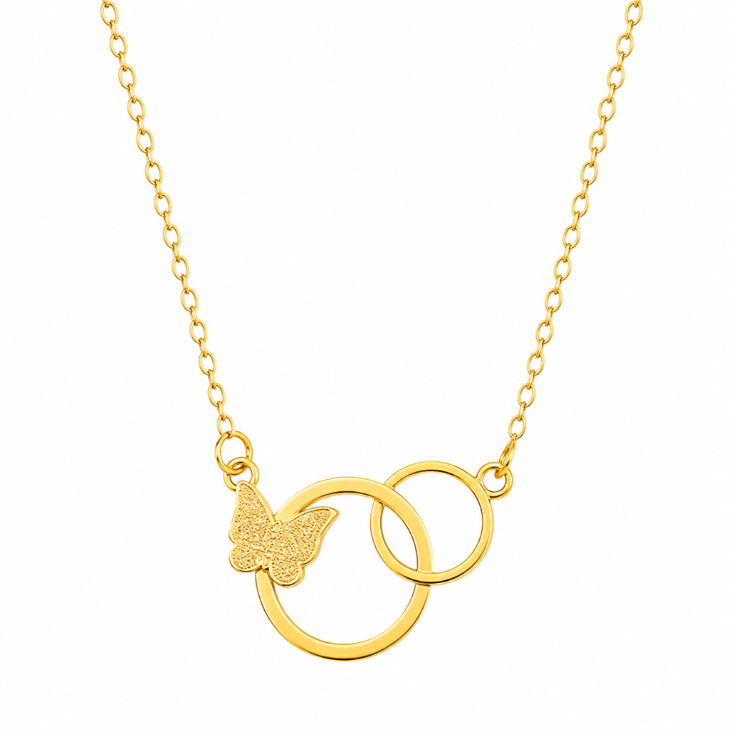 Butterfly &amp; Interlocking Rings Necklace