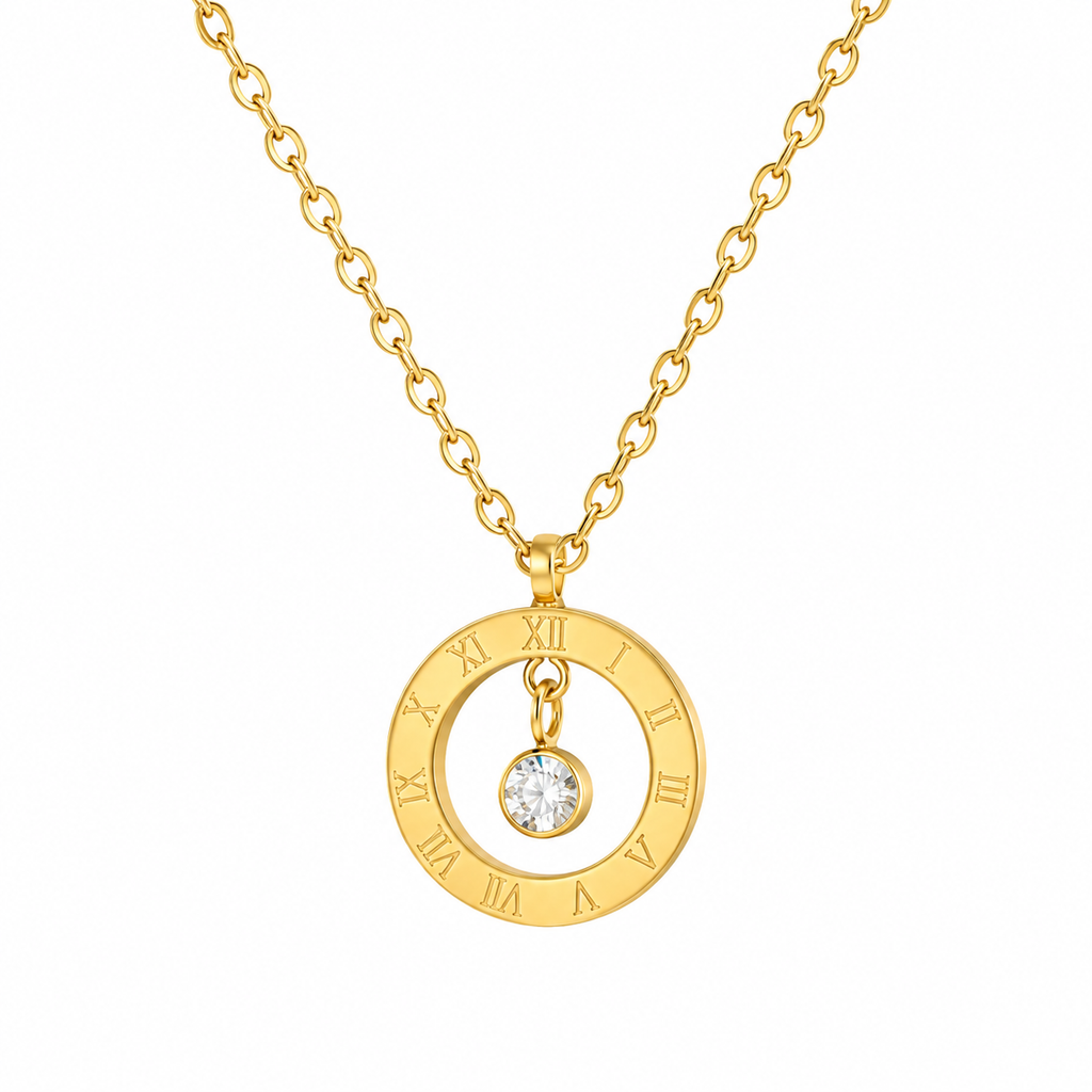 Roman Numeral Crystal Pendant Necklace