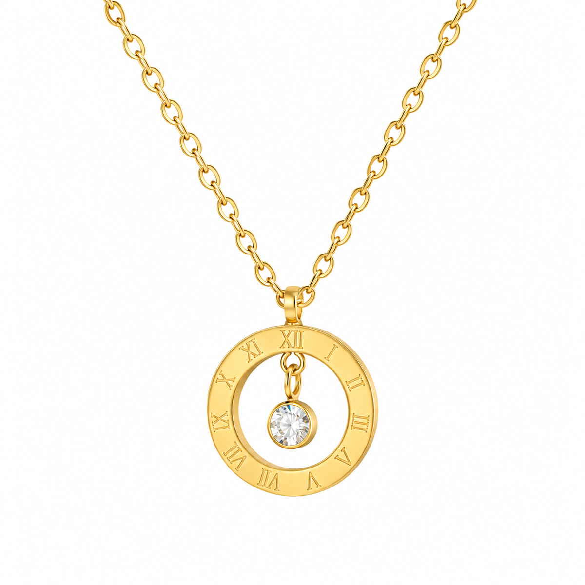 Roman Numeral Crystal Pendant Necklace
