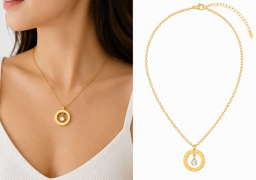 Roman Numeral Crystal Pendant Necklace