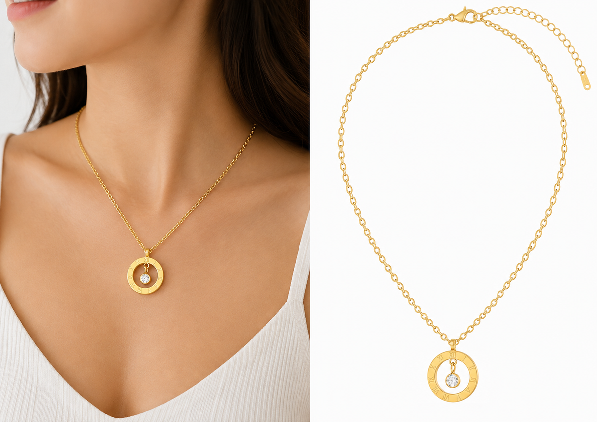 Roman Numeral Crystal Pendant Necklace