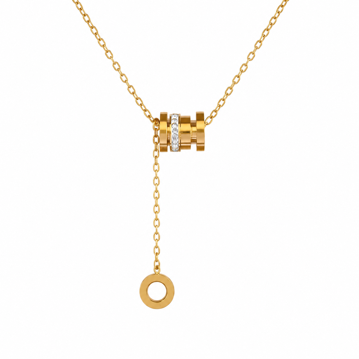 Gold Lariat Barrel Necklace