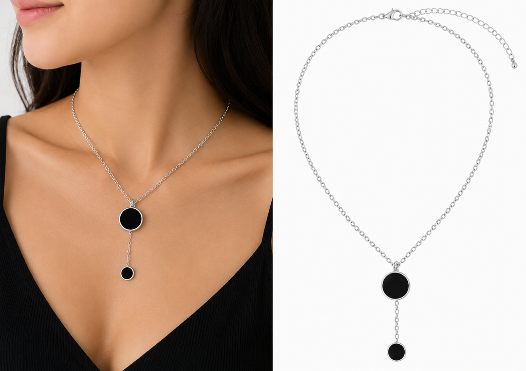 Silver & Black Double-Drop Necklace