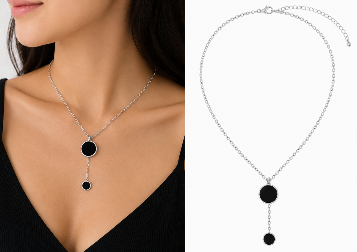 Silver & Black Double-Drop Necklace