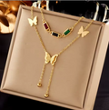 Butterfly & Gemstone Layered Necklace